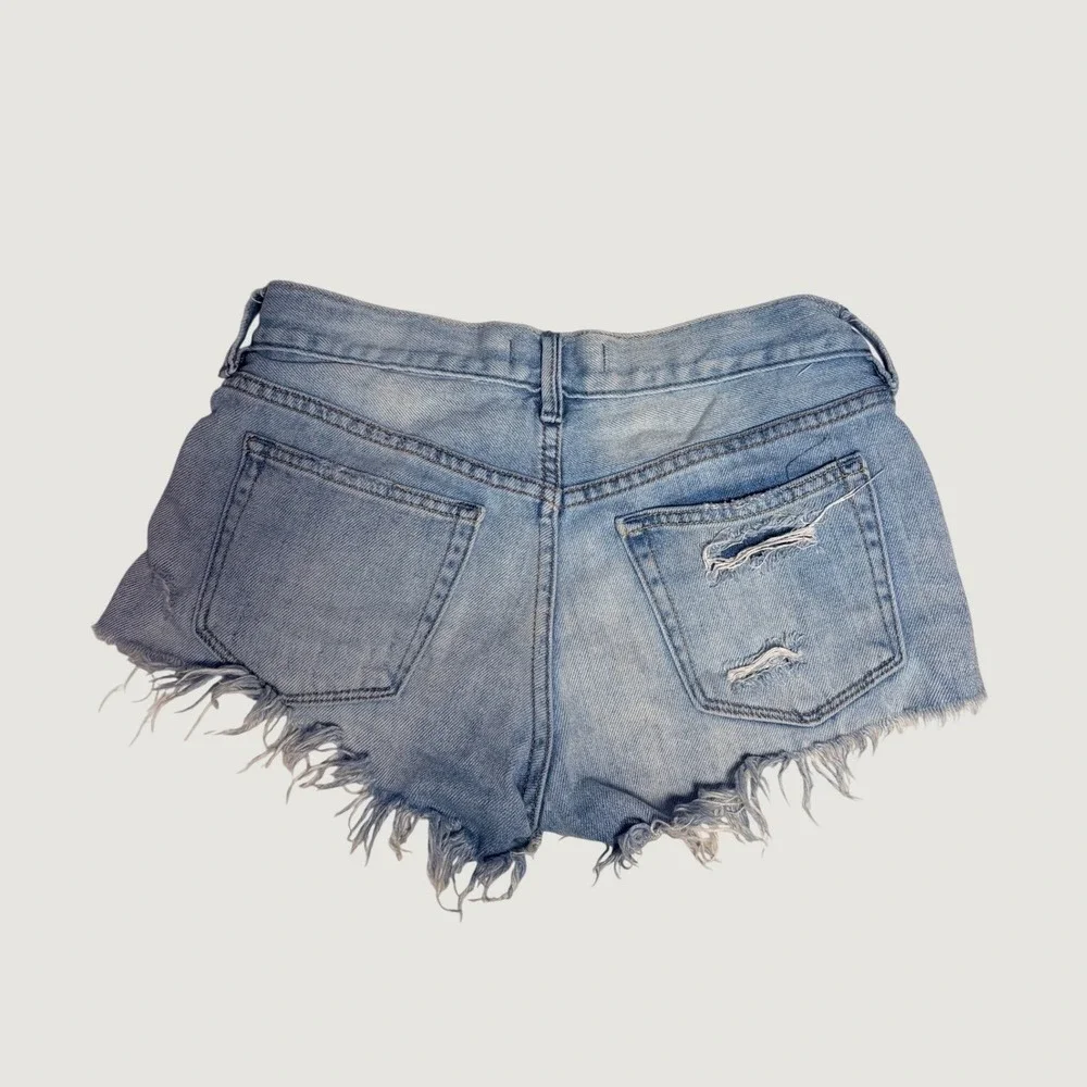 We The Free Free People Light Wash Distressed Denim Micro Mini Shorts  #16